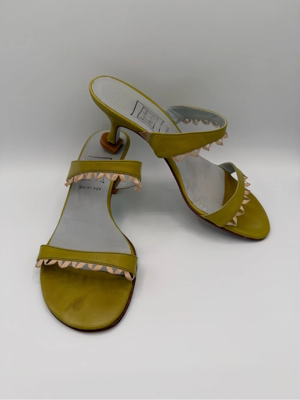 Cynthia Rowley Olive Green Slide Heels with Beige Stud Trim